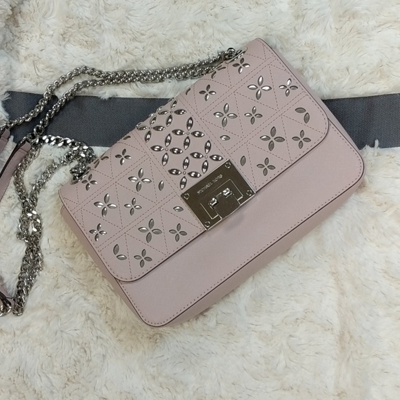 Michael Kors Tina Shoulder Flap Leather Studded Handbag - Picture 7 of 14